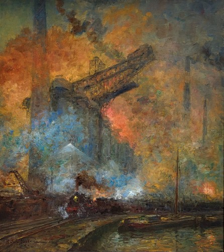 Port industriel - Oswald Poreau (1877-1955) - Tableaux et dessins Style 