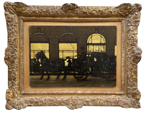 Oil on panel, Night carriage in Paris by Boutet de Monvel