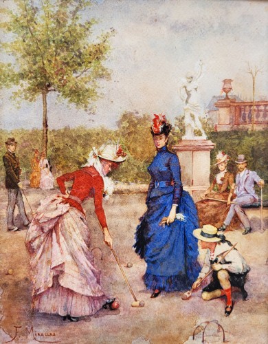 L'heure du Thé et la Partie de Croque - Fransico Miralles y GALUP (1848-1901) - Tableaux et dessins Style 