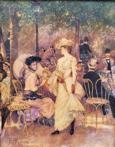 Tableaux et dessins Dessin, Aquarelle & Pastel - L'heure du Thé et la Partie de Croque - Fransico Miralles y GALUP (1848-1901)
