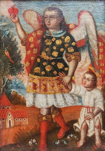 Archangel Uriel, 18th century Cuzco School - Religious Antiques Style 