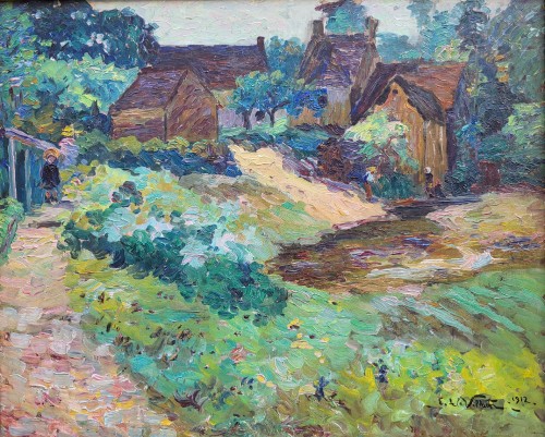 Chemin de campagne, daté 1912 - Emmanuel de la Villéon (1858-1944) - Tableaux et dessins Style 