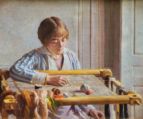 La Brodeuse - Gaston LHUER (1868- circa 1915) - Tableaux et dessins Style 