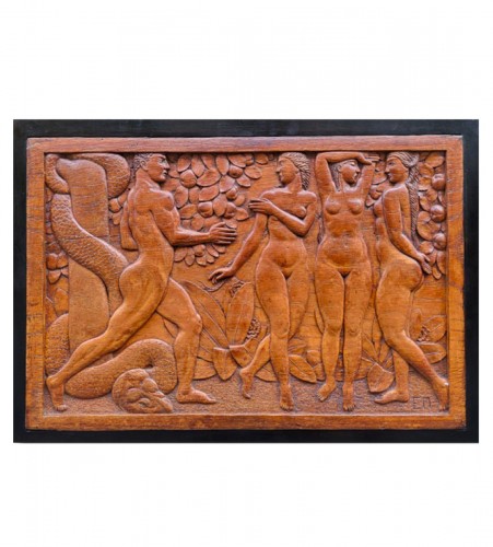 Bas relief en bois Hercule et les pommes d’or atteibué à Emile Monier (1883-1970)