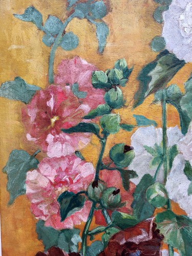 XIXe siècle - Roses trémières - Fouji et datée 1896
