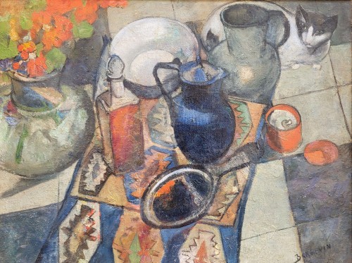 Nature-morte au chat par Albert Bergevin (1887-1974) - Tableaux et dessins Style 