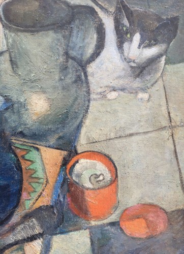 Tableaux et dessins Tableaux du XXe siècle - Nature-morte au chat par Albert Bergevin (1887-1974)