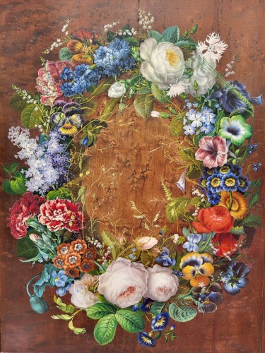 Couronne de fleurs par Henri JEHIN - Tableaux et dessins Style 
