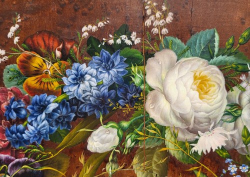 XIXe siècle - Couronne de fleurs par Henri JEHIN