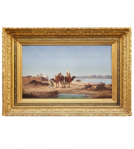 Chamelier en bord de fleuve par  Longsden Long  (1829-1891)