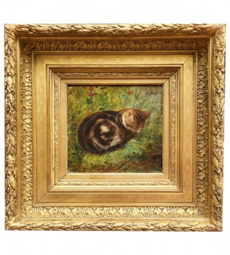  Chat dans un pré - Oscar Pierre MATHIEU (1845-1881)