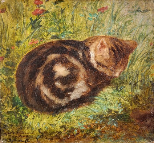 Cat in a meadow - Oscar Pierre MATHIEU (1845-1881) - Paintings & Drawings Style 