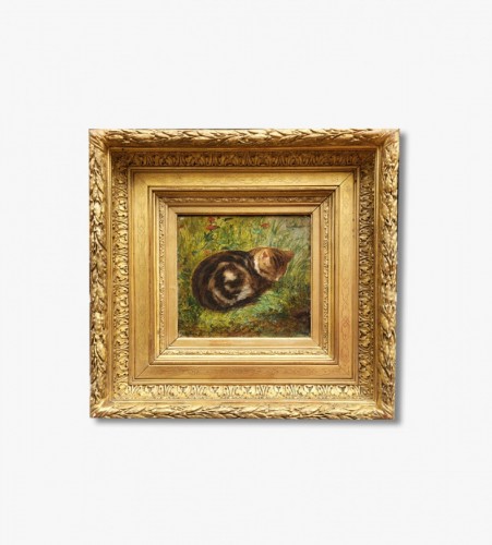 Paintings & Drawings  - Cat in a meadow - Oscar Pierre MATHIEU (1845-1881)