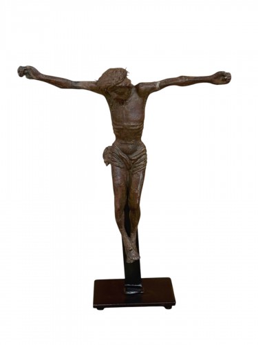 A lead Christ with a wooden core, 15th century