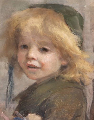 Paintings & Drawings  - Little Girl with Doll - Berthe BURGKAN (1855-1936)
