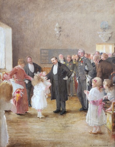 La visite du ministre Maurice Bertaux by Ernest Jean DELAH - Paintings & Drawings Style 