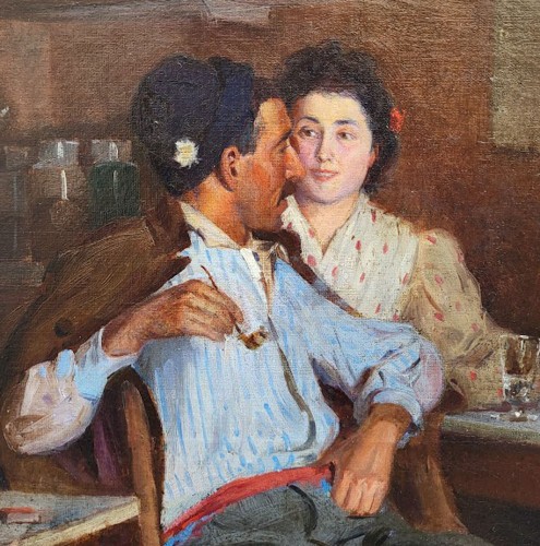 Tableaux et dessins  - Couple au bar à Villefranche sur Mer par Edmond Picard, peintre (1861-1899)