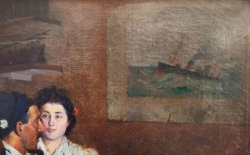 XIXe siècle - Couple au bar à Villefranche sur Mer par Edmond Picard, peintre (1861-1899)