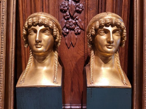 Pair of gilt bronze heads from the Empire period  - Decorative Objects Style 