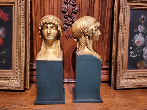 Decorative Objects  - Pair of gilt bronze heads from the Empire period 