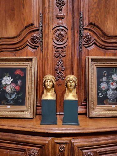 Pair of gilt bronze heads from the Empire period  - 