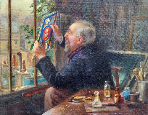 Portrait de Lucien Begule dans son atelier - Léonie Michaud (1873-1947) - Tableaux et dessins Style 