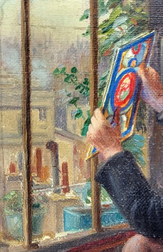 Tableaux et dessins  - Portrait de Lucien Begule dans son atelier - Léonie Michaud (1873-1947)