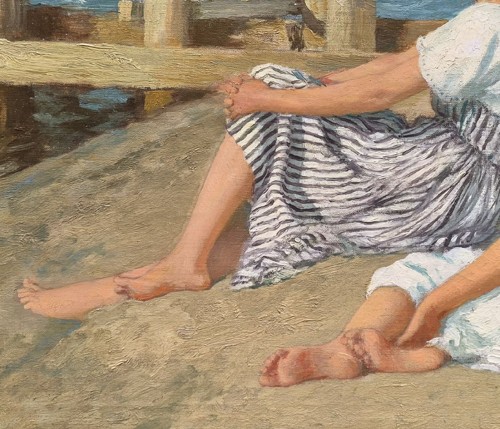 19th century - Young Girls on the Beach by Hermann Seeger (1857-1945)