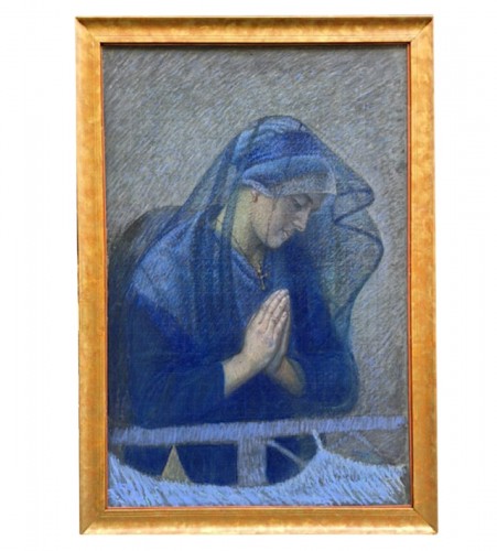 Pastel, Mère priant au berceau par Joseph Bernard ARTIGUE