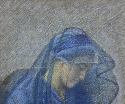 Paintings & Drawings  - Pastel, “Mother Praying at the Cradle” by Joseph Bernard ARTIGUE 