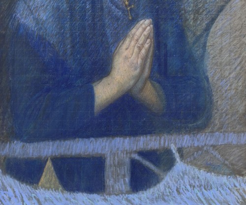 Pastel, “Mother Praying at the Cradle” by Joseph Bernard ARTIGUE  - 