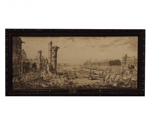 Engraved ivory plaque, View of Paris - after Jacques CALLOT