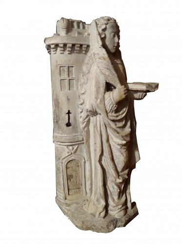 Sainte Barbe en pierre, XVIe siècle - Sculpture Style 