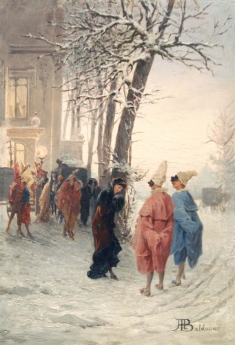 Bal masqué hivernal - Alessandro BALDUINO (1844 - 1891) - Tableaux et dessins Style 