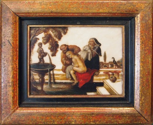 Pair of oils on âlbatre, Religious subjects  - Religious Antiques Style 