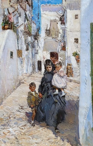 XXe siècle - Rue animée à Ibiza - Ignacio GIL (1913 - 2003)