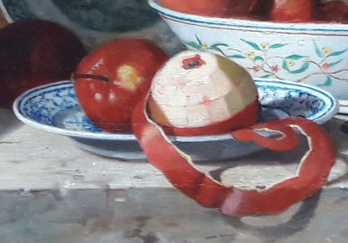 19th century - Still life with apples and earthenware  - Jean-Louis GEORGES (?-1893)