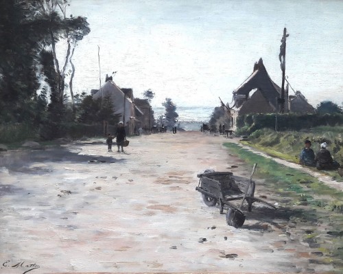 Rue animée à Neuville les Dieppe - Emile Louis MATHON (1842 - 1893)