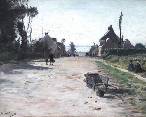 Animated street in Neuville les Dieppe by Emile Louis MATHON