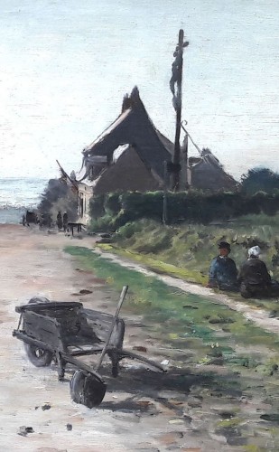 Animated street in Neuville les Dieppe by Emile Louis MATHON - 
