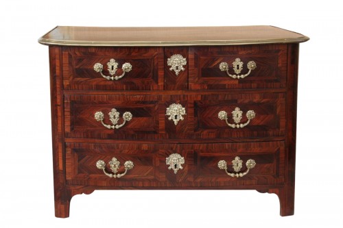 Louis XIV century marquetry chest of drawers with ingot moulds