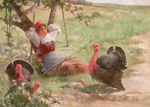 Young woman and turkeys - Charles John ARTER (1860 - 1923) - Paintings & Drawings Style 