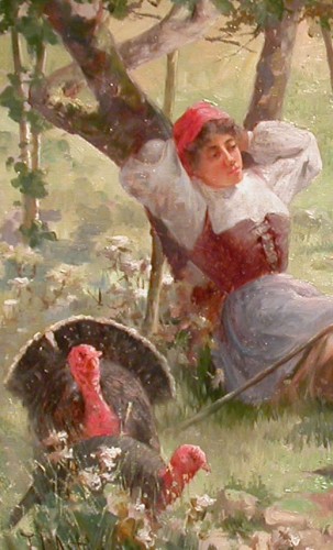 Young woman and turkeys - Charles John ARTER (1860 - 1923) - 