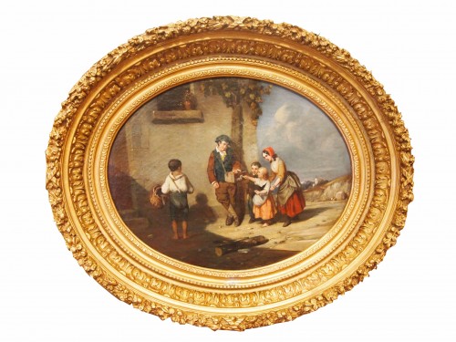 Enfants au cochon d'inde - Louis TESSON (1820-1870)