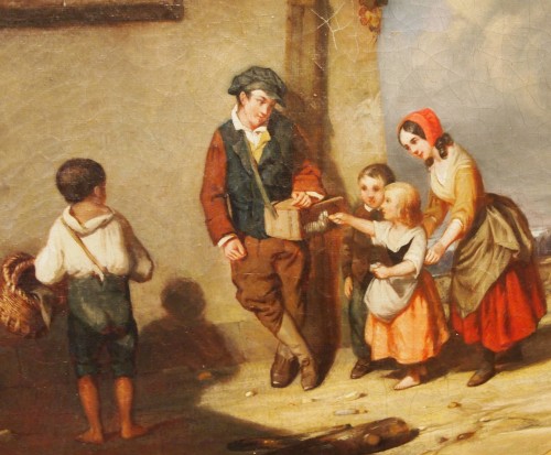 Children with guinea pig - Louis TESSON (1820-1870) - Paintings & Drawings Style 