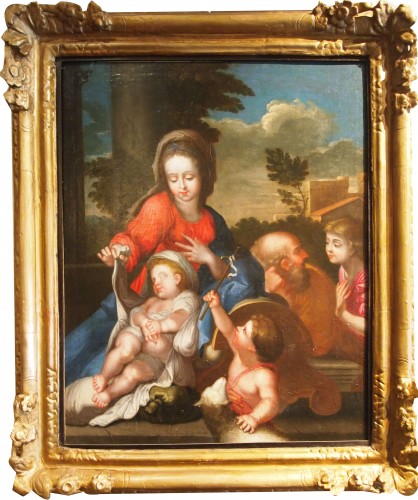 Sainte famille avec Saint Jean Baptiste, , suiveur de Sebastien BOURDON - Tableaux et dessins Style 