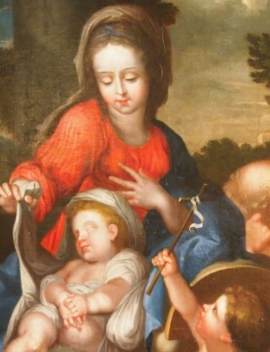 Tableaux et dessins Tableaux XVIIe siècle - Sainte famille avec Saint Jean Baptiste, , suiveur de Sebastien BOURDON