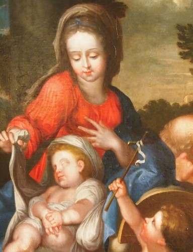 Tableaux et dessins Tableaux XVIIe siècle - Sainte famille avec Saint Jean Baptiste, École française du 17e siècle