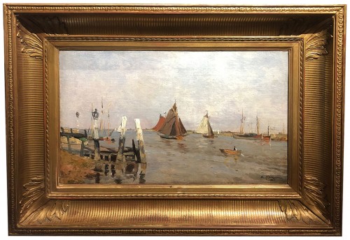 Boats in an estuary by Edmond Marie PETITJEAN  - Paintings & Drawings Style 