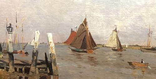 Tableaux et dessins Tableaux XIXe siècle - Bateaux dans un estuaire - Edmond Marie Petitjean (1844-1925)